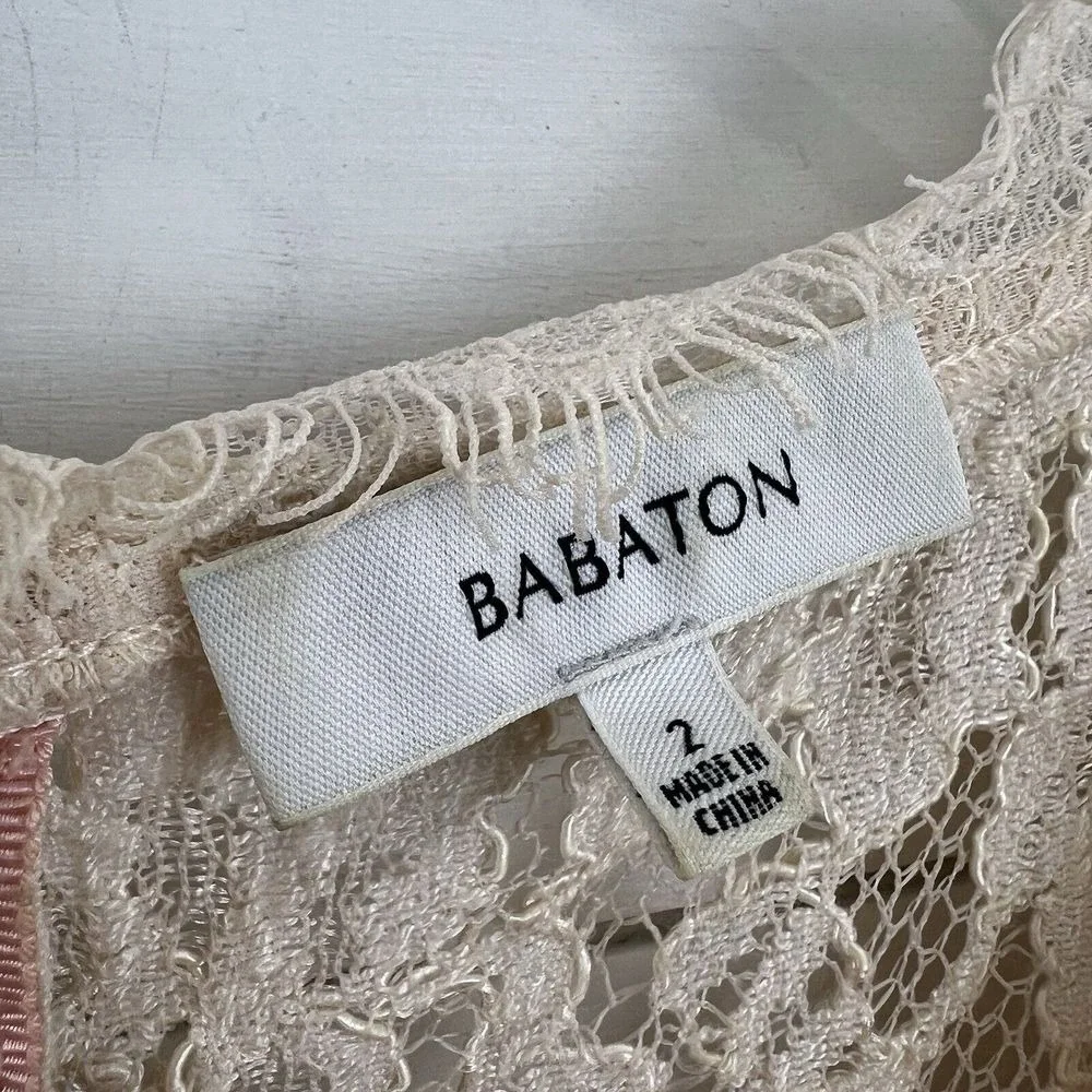 Babaton Aritzia Lace Fit Flare Dress Women 2 Floral V-Neck Sleeveless Blush‎